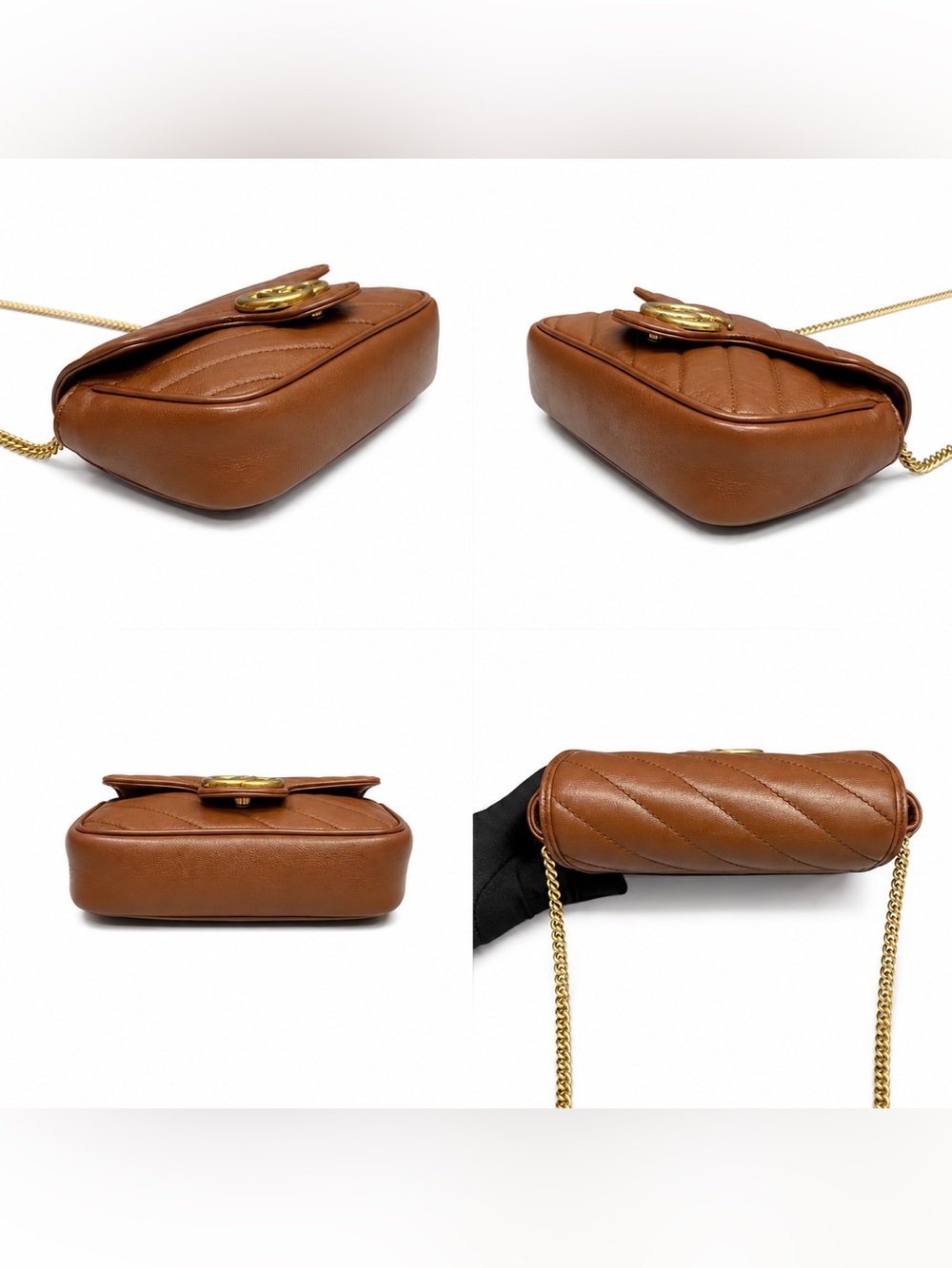 Gucci Brown Quilted Leather Crossbody with Gold Double G - Picture 4 of 6